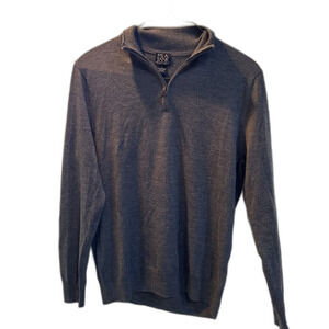 JOS A BANK Traveler 100% Merino Wool Sweater Size Large Gray 1/4 Zip